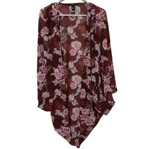 Forever 21 Maroon Floral Kimono Size Small